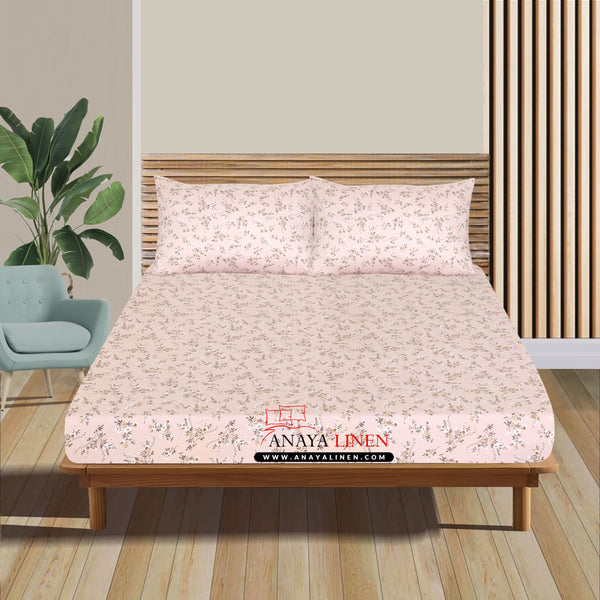 Petal Whisper — Blush Pink Micro Floral Cotton Sateen Fittedsheet