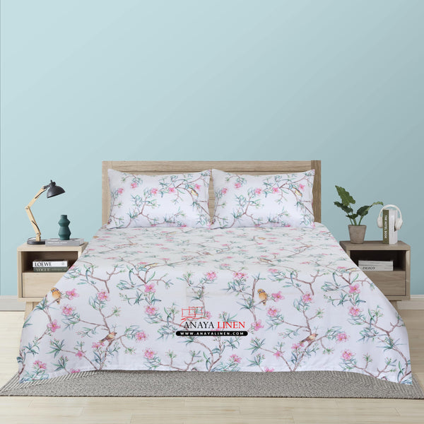 Elegant Floral Bird Print on Soft White scaled