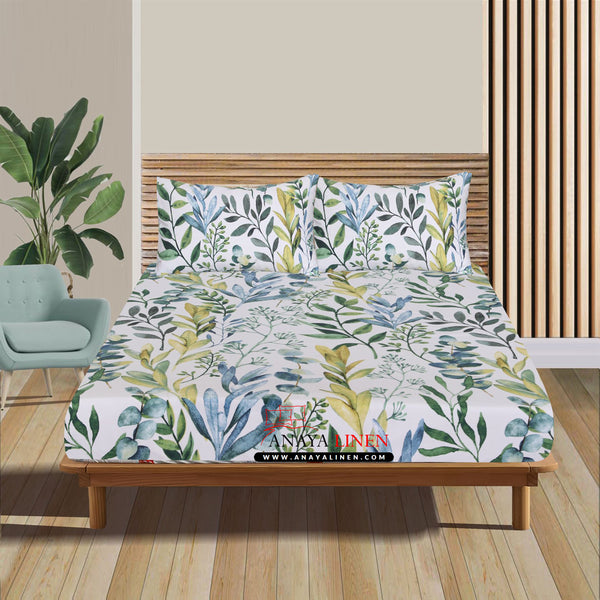 Nature Dream — Multicolor Leaf Print Cotton Fittedsheet by Anaya Linen