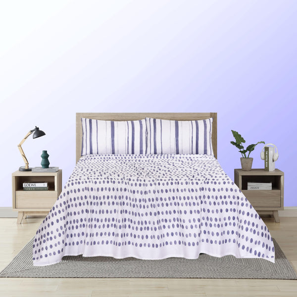 Blue Dots Cotton Sateen Bedsheet