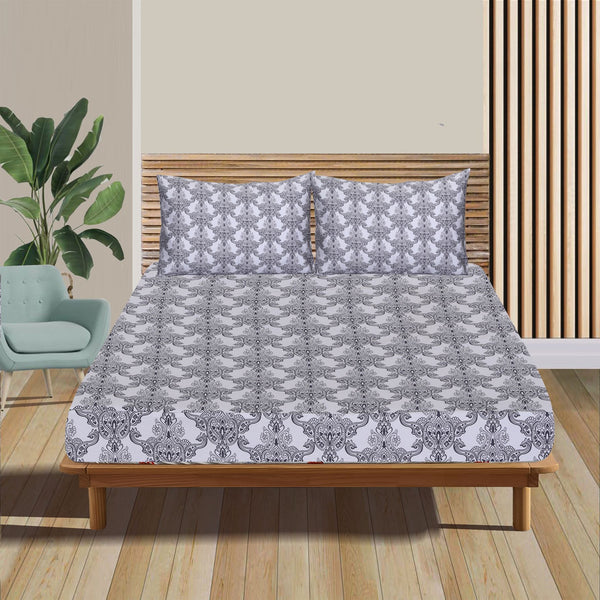 Damask Grey Cotton Sateen Fitted Sheet