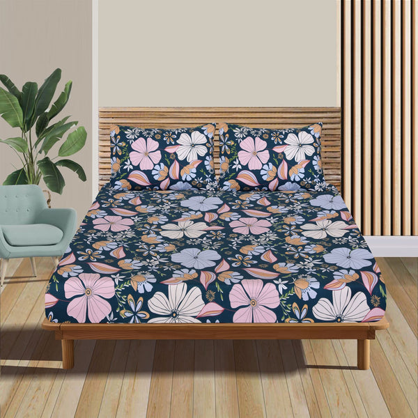 Floral Green Percale Cotton Fitted Sheet