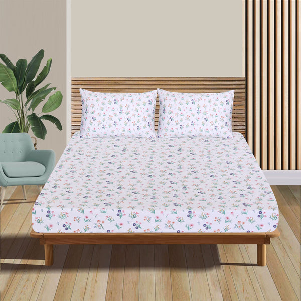 Flowering Shrubs Cotton Sateen Fitted Sheet