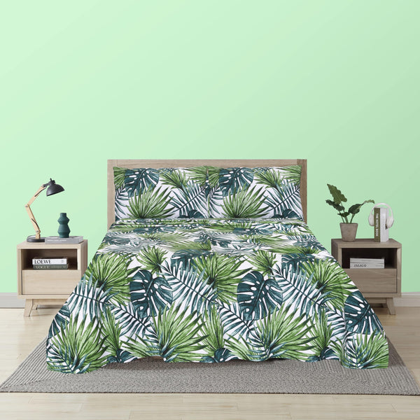 Green Palm Leaf Percale Cotton Bedsheet