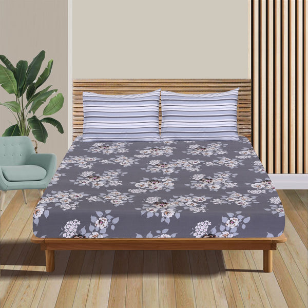 Grey Floral Fitted Sheet
