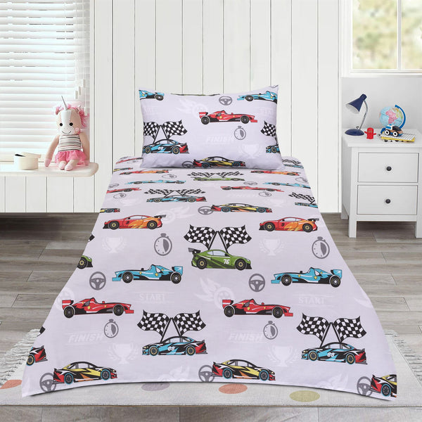 Kids Racing Cars Cotton Bedsheet