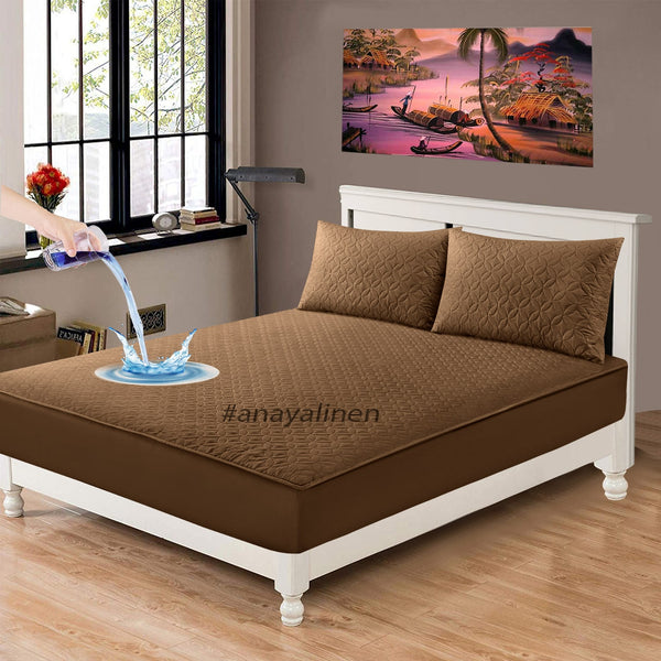 Quilted Waterproof Mattress Protector with Pillow Case - Mustard